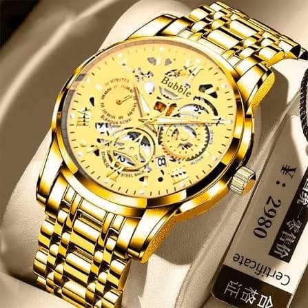 Bubble brand trendy high-end light luxury versatile automatic quartz luminous waterproof Roman skeleton men's watch